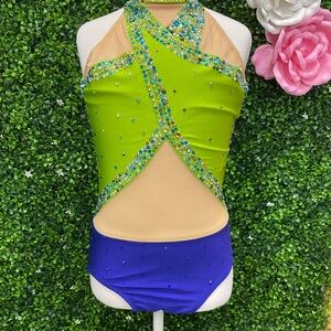 Lime Green & Royal Blue Jeweled Dance Leotard
